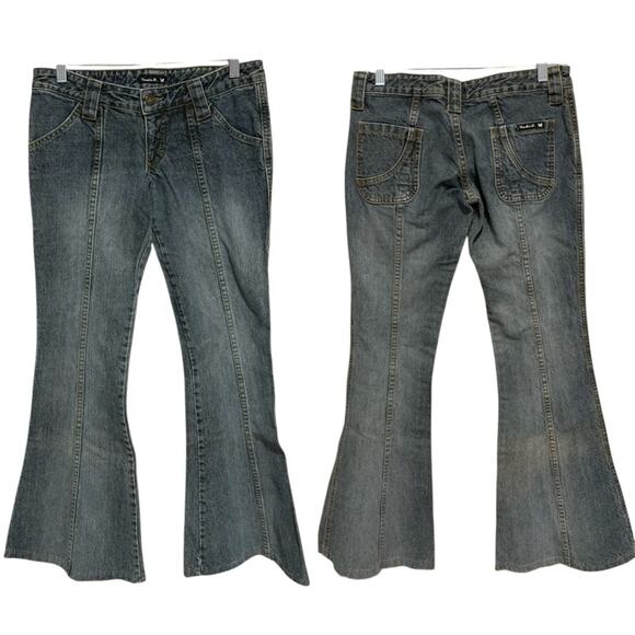 VINTAGE Y2K Frankie B Retro Flare Low-Rise Center Seam Jeans Dark Wash Size 4 - Picture 1 of 11